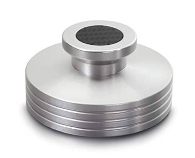 Dynavox Plattenspieler-Stabilizer PST330, Auflagegewicht für Plattenspieler aus Aluminium, Gewicht 330 g, mit Carbonauflagefläche und Inlay, Silber von Dynavox