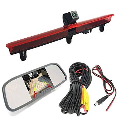 【Rückfahrkamera Kit】 4.3 Zoll Rückspiegel Monitor + im 3.Bremslicht Bremsleuchte Auto Rückfahrkamera für VW Transporter T5 Multivan Caravelle Business mit Heckklappe 3.Bremsleuchte 2003-2015 Bj von Dynavsal