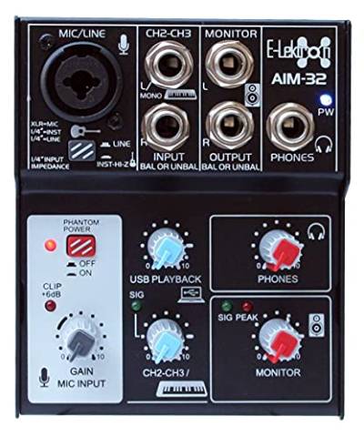 E-Lektron AIM-32 3-Kanal Streaming Audio-Mixer Mischpult inkl. USB Audio-Interface Soundkarte von E-Lektron