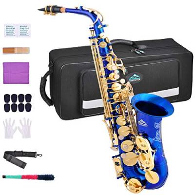 EASTROCK Altsaxophon Dark Blue/Golden Alto Saxophone mit Hartschalenkoffer Mundstückpolster Reinigungsbürste Riemen Handschuhe von EASTROCK