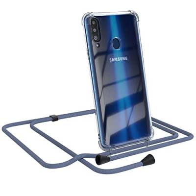 EAZY CASE Handykette kompatibel mit Samsung Galaxy A20s Handyhülle mit Umhängeband, Handykordel mit Schutzhülle, Silikonhülle, Hülle mit Band, Kette mit Hülle für Smartphone, EIS Blau - Clips Schwarz von EAZY CASE