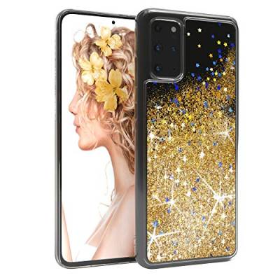 EAZY CASE Hülle kompatibel mit Samsung Galaxy S20 Plus / S20 Plus 5G Schutzhülle mit Flüssig-Glitzer, Handyhülle, Schutzhülle mit Glitter Flüssigkeit, TPU/Silikon, Transparent/Durchsichtig, Gold von EAZY CASE