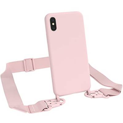 EAZY CASE Premium Silikon 2 in 1 Handykette kompatibel mit iPhone X/XS Handyhülle mit Umhängeband, Handykordel mit Silikonhülle, Hülle mit Band, Kette für Smartphone, Altrosa, Rosa von EAZY CASE