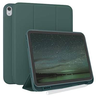 EAZY CASE Smartcase mit Touchpen Halterung kompatibel mit iPad 10,9 (10. Gen.) Tablet Hülle mit Standfunktion, Schutzhülle mit Sleep und Wake Funktion, Klapphülle aus Kunst Leder, Nacht Grün von EAZY CASE