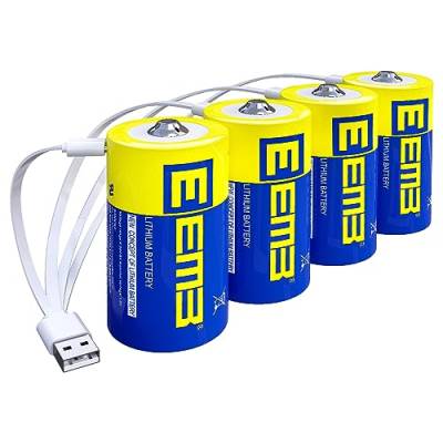 EEMB D Batterien 1.5V Wiederaufladbare D Batterien 5550mWh Wiederaufladbare Lithium D-Zellen Batterien USB Typ C Ladekabel LR20 Ersatzbatterie für Taschenlampe - 4er Pack von EEMB
