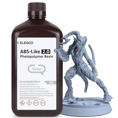 ELEGOO 405nm ABS-Like Resin 2.0, LCD UV Rapid Resin Hohe Präzision, Nicht Spröde, Nicht Giftig für LCD/DLP 3D Drucker Photopolymer Resin 2kg Grau von ELEGOO