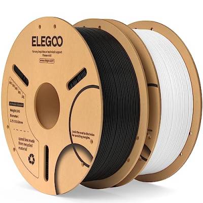 ELEGOO PLA Filament 1.75mm Schwarz Weiß 2KG, 3D Drucker Filament Maßgenauigkeit +/- 0,02 mm, 2kg Pappspule (4.4lbs) Filament-3D-Druckmaterialien Passt für die meisten FDM 3D-Drucker von ELEGOO