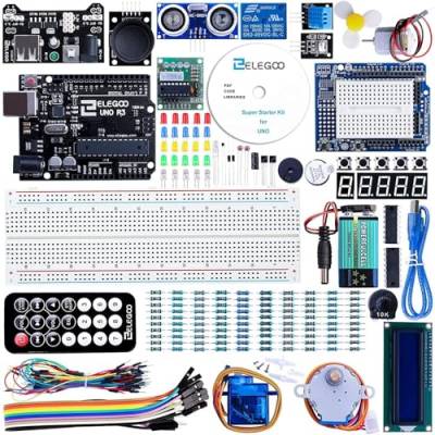 ELEGOO UNO R3 Starter Kit kompatibel mit Arduino IDE Projekt Einsteigerset mit Tutorial auf Deutsch, Mikrocontroller, 5V-Relais, Stromversorgungsmodul, Servomotor, Erweiterungsplatine usw. von ELEGOO