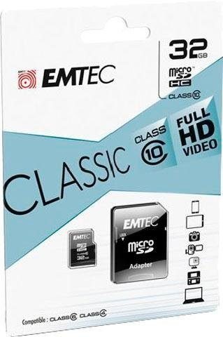 EMTEC microSDClass10 Classic Speicherkarte (32 GB, Class 10, 30 MB/s Lesegeschwindigkeit) von EMTEC