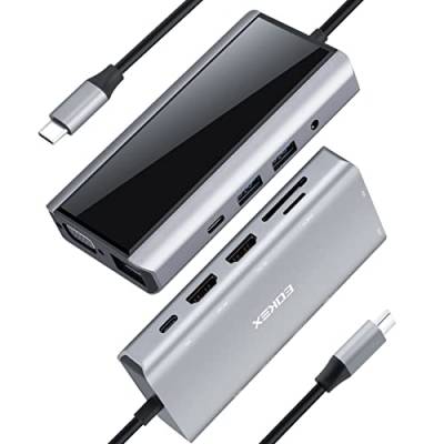 EOKEX USB-C-Hub, USB-C-Hub 11-in-1 mit 2 HDMI 4K, 100 W PD, 2 USB-A 3.1, 1 USB-C 3.1 und SD/Micro SD, Ethernet 1000M, 1 VGA, 1 Audio 3,5 mm f¨¹r MacBook Air, MacBook Pro, XPS, Windows und mehr. von EOKEX