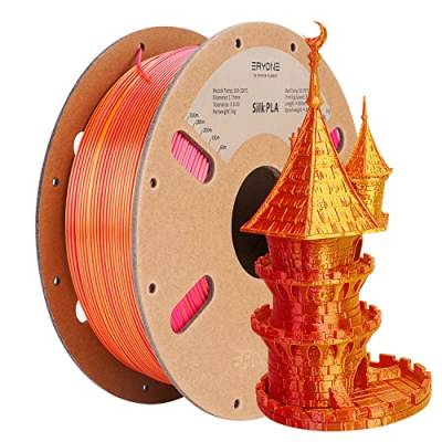 ERYONE Dual Zweifarbig PLA Filament 1.75mm, 3D Drucker Filament 1kg Spule +/- 0,03 mm, Seide Rot & Gold von ERYONE