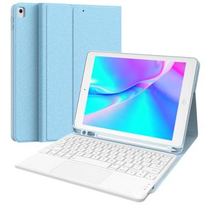 Earto Tastatur iPad 9 Generation, Schutzhülle für iPad 9. Generation mit Touchpad, 2 BT-Kanäle, abnehmbare spanische Tastatur für iPad 9. / 8. / 7. Generation 10.2, iPad Pro 10.5, iPad Air 3, Himmelblau von Earto