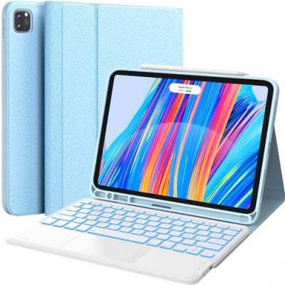 Earto Tastatur iPad Pro 11 2022, Touchpad Tastatur für iPad Air 5/4 Generation 10.9 2022/2020, 2 BT-Kanäle, 7 Farben Hintergrundbeleuchtung Tastatur für iPad Pro 11/ Air 5/Air 4 10.9, Himmelblau von Earto