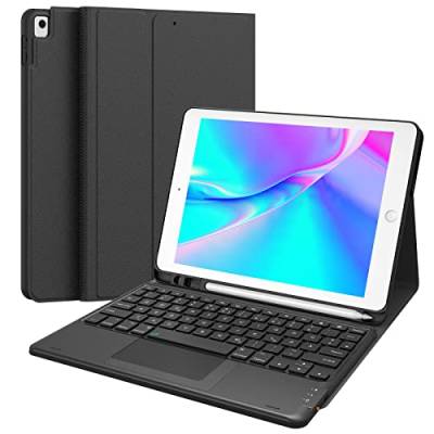 Earto iPad 9 Generation Tastatur Hülle, iPad 10.2 Tastatur mit Touchpad, 2 BT Kanäles, Abnehmbare Kabellose QWERTZ-Tastatur für iPad, Schwarz von Earto