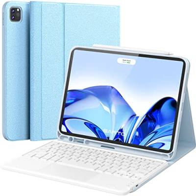 Earto iPad Air 2022 Hülle mit Tastatur, iPad Pro 11 Tastatur 2022 mit Touchpad, 2 Bluetooth Kanäles, Type C Aufladbar QWERTZ-Tastatur für iPad Air 5/4 10.9 2022/2020, iPad Pro 11 (4/3/2/1Gen), Blau von Earto
