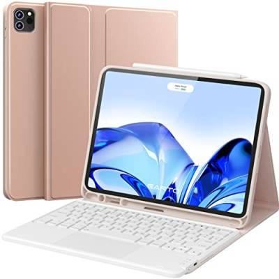 Earto iPad Air 2022 Hülle mit Tastatur, iPad Pro 11 Tastatur 2022 mit Touchpad, 2 Bluetooth Kanäles, Type C Aufladbar QWERTZ-Tastatur für iPad Air 5/4 10.9 2022/2020, iPad Pro 11 (4/3/2/1Gen), Rosé von Earto