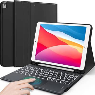 Earto iPad Tastatur 9. Generation, Smart-Touchpad, 7-Farbige Beleuchtung, QWERTZ-Tastatur für iPad 9/8/7 Gen, iPad Air 3/ iPad Pro 10,5, Schwarz von Earto