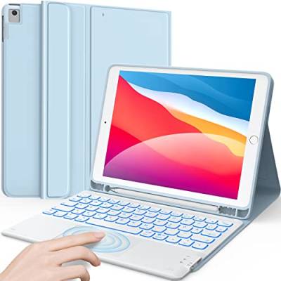 Earto iPad Tastatur 9. Generation 10,2 Zoll, Smart-Touchpad, 7-Farbige Beleuchtung, Kabellose Abnehmbare QWERTZ-Tastatur für iPad 9. Gen/8. Gen/iPad 7. Gen, iPad Air 3. Gen, iPad Pro 10,5, Blau von Earto