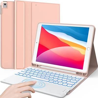 Earto iPad Tastatur für iPad 8. Generation 10,2 mit Touchpad, 7-Farbige Beleuchtung, Kabellose Abnehmbare QWERTZ-Tastatur für iPad 8. Gen 2020/ iPad 7. Gen, iPad Air 3. Gen, iPad Pro 10,5, Roségold von Earto