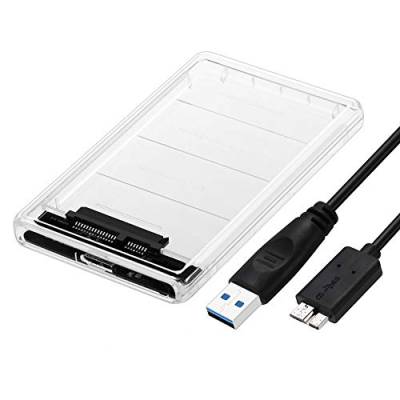 EasyULT Externes Festplattengehäuse 2.5 Zoll USB 3.0,Gehäuse für 9.5mm 7mm 2.5 Zoll SATA SSD HDD mit USB3.0 Kabel, Werkzeugfreie Montage, UASP Beschleunigung [Transparent] von EasyULT