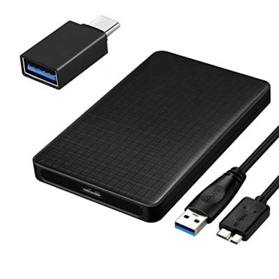 EasyULT Festplattengehäuse 2.5 Zoll USB 3.0, 2.5 Zoll Gehäuse USB 3.0 für 9.5mm 7mm SATA SSD HDD mit USB 3.0 OTG Adapter, Externe Festplatte Gehäuse 2.5 Werkzeugfreie Montage, UASP Beschleunigung von EasyULT