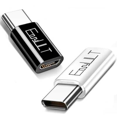 EasyULT Micro USB auf USB C 2 Stück, USB C Stecker zu Micro USB Buchse Adapter, OTG Adapter Micro USB auf USB C für Samsung Galaxy, Huawei, OnePlus, Xiaomi und Andere Type C Geräte (Weiß + Schwarz) von EasyULT