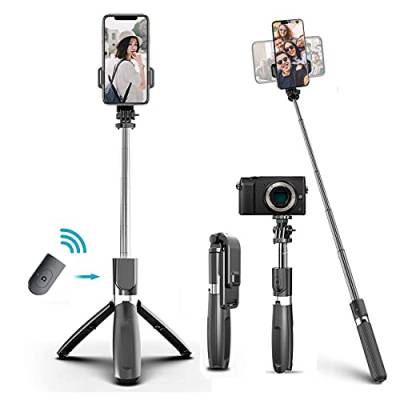 EasyULT Selfie Stick Stativ, Handy Stativ Kamera Stativ mit Bluetooth Fernbedienung, Verstellbare Selfie-Stange für Kamera Galaxy S10 S10+ S9 S8 und die meisten 4-6.2 Zoll Smartphone(Schwarz) von EasyULT