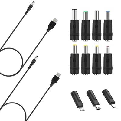 EasyULT USB zu DC Stecker, 11 zu 1 USB Stecker zu DC Hohlstecker Kabel Netzkabel Adapterkabel mit 8 Steckern, Micro USB Type-C Mini USB, Hauptsächlich für Laptop Ladeadapter (2 * 1m Kabel) von EasyULT