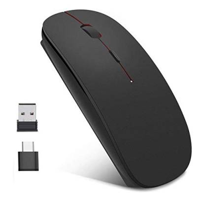 EasyULT Wireless Mäuse Wiederaufladbar Kabellose Maus, 2.4GHz Aufladung Funkmaus, Geräuschlose Schnurlos Optische Mouse mit USB Empfänger für PC/Tablet/Laptop (Schwarz) von EasyULT