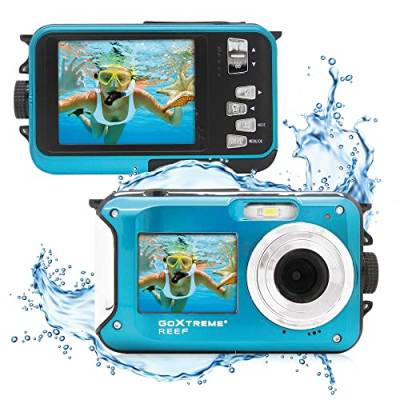 GoXtreme Reef Unterwasserkamera mit Zwei Displays, wasserfest bis 3 m, bis zu 24 MP Auflösung, 4X Digital-Zoom, 8 MP Sensor, Blau von Easypix