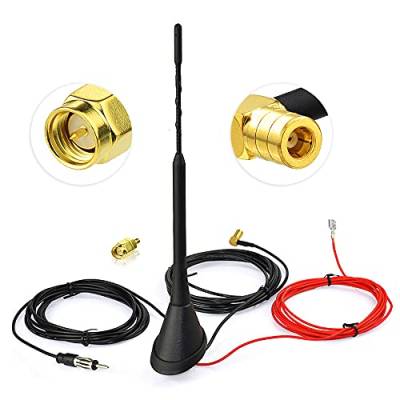 Eightwood Aktive DAB/DAB+ Antenne Auto Digital Radio FM/AM Kombi Dachantenne Autoantenne mit Verstärker with SMB/SMA Stecker DIN Adapter Auto Radio Fahrzeug Splitter Amplifier 5M von Eightwood