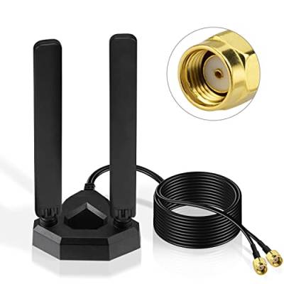 Eightwood WiFi 6E Antenne 2.4g/5g/5.8g/6g WLAN Signal Verstärker Tri-Band Magnetic Base mit RP-SMA 200 cm Verlängerungskabel für Wi-Fi Karten PCI Karte pc Router Bluetooth Mainboard von Eightwood