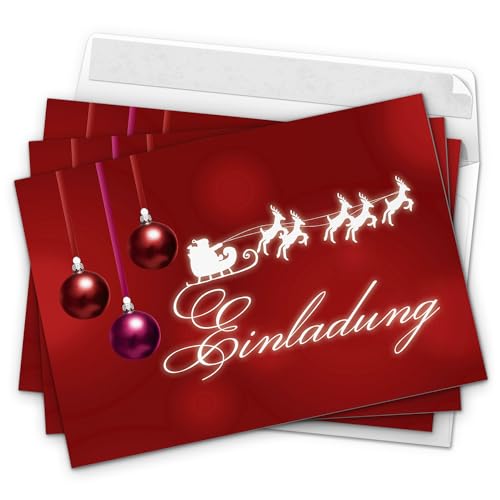 10 x Einladungskarten mit Umschlag zur Weihnachtsfeier/Motiv: Rote Weihnachtskugeln/Weihnachten/Christmas Party/Einladung/für Firmen von Einladungskarten Manufaktur Hamburg