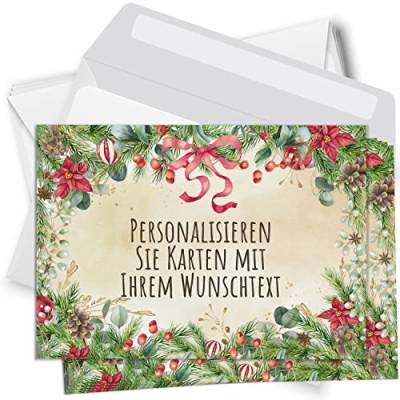 8 Weihnachtskarten - mit Ihrem Text PERSONALISIERT - Traditionell - mit Umschlägen, Grußkarte Postkarte Weihnachten weihnachtlich von Einladungskarten Manufaktur Hamburg