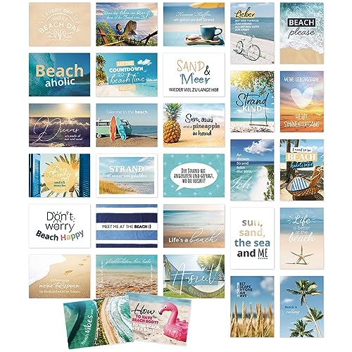 Einladungskarten Manufaktur Hamburg Postkarten Foto Set mit 30 Karten - Strand Sommer Sonne Beach Feeling Meer Sand Urlaub - Passende Sprüche Botschaften Set mit 30 Umschlägen von Einladungskarten Manufaktur Hamburg