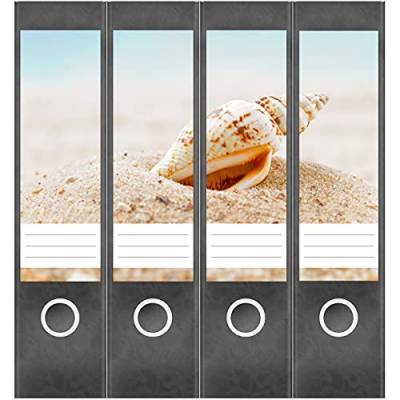 Etiketten für Ordner | Muschel im Sand | 4 breite Aufkleber für Ordnerrücken | Selbstklebende Design Ordneretiketten Rückenschilder von Einladungskarten Manufaktur Hamburg