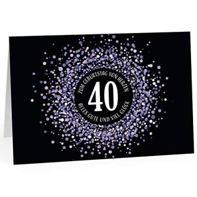 XXL Geburtstagskarte (A4) | Konfetti Look Lila auf schwarz | mit Umschlag | Glückwunsch zum 40. Geburtstag | edle und hochwertige Klappkarte | Grußkarte | Maxikarte extra groß von Einladungskarten Manufaktur Hamburg