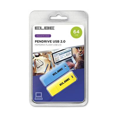 ELBE USB-264 USB-Stick mit 64 GB Farben (USB 2.0 Flash-Stick im 2er-Pack, kompatibel mit Mac und Windows, mit Schutzdeckel) von Elbe