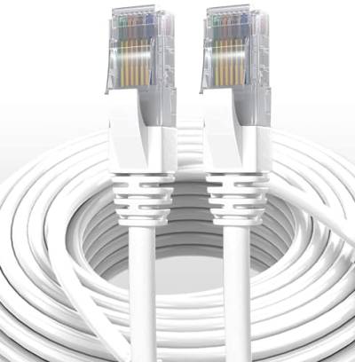 Elfcam® - 0,5 Meter Ethernet Kabel Cat 7 Rund, LAN/WLAN Kabel mit Vergoldetem RJ45 Stecker, Netzwerkkabel 100% Kupfer Starres Verlegekabel, SFTP, 28 AWG, Weiß, 0,5m von Elfcam