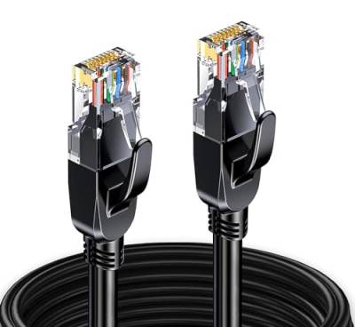Elfcam® -1 Meter Ethernet Kabel Cat 7 Rund, LAN Kabel mit Vergoldetem RJ45 Stecker, Netzwerkkabel 100% Kupfer Starres Verlegekabel, SFTP, 28 AWG, Schwarz, 1m von Elfcam