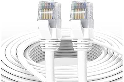 Elfcam® - 10 Meter Ethernet Kabel Cat 7 Rund, LAN/WLAN Kabel mit Vergoldetem RJ45 Stecker, Netzwerkkabel 100% Kupfer Starres Verlegekabel, SFTP, 28 AWG, Weiß, 10m von Elfcam