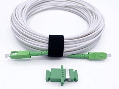 Elfcam® - 15m Glasfaserkabel SC/APC auf SC/APC Simplex Singlemode, Lieferung mit LWL Adapter, LWL kabel Weiß (15M) von Elfcam