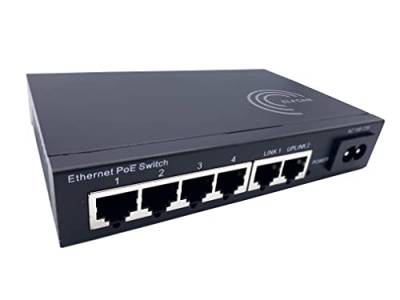 Elfcam® - PoE Switch mit 4 Port Ethernet LAN und 2 Uplink Ethernet Port 10/100Mbps, Unmanaged Plug-and-Play Netzwerk Switch PoE, Robustes Metallgehäuse, 4 Port PoE von Elfcam
