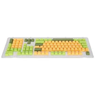 Dreifarbige Tastatur-Tastenkappen, 107 Tasten Durchscheinende Zeichen Bogen-Layout Hintergrundbeleuchtete Mechanische Tastatur-Tastenkappen für Tastaturen mit 61/87/104/84/64/98/96(Matcha-Gelb) von Elprico