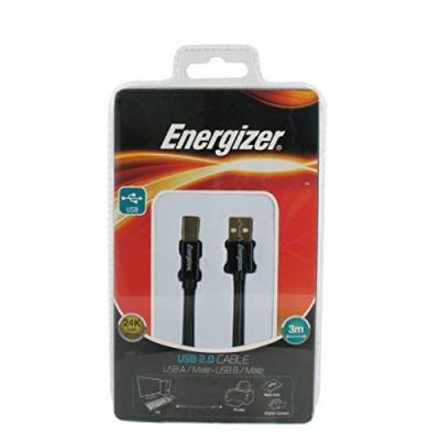 Energizer USB-Kabel (3 m, 24k vergoldet, Hi-Speed USB, USB 2.0, 480 Mbit/s, Stecker Typ A auf Stecker Typ B) von Energizer