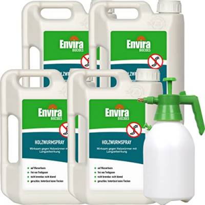 Envira Holzwurm-Spray - Holzwurm Ex Gegen Holzschädigende Insekten - Langzeitschutz & Wasserbasis - 4 x 2L + Sprüher von Envira
