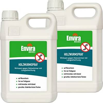 Envira Holzwurm-Spray - Holzwurm Ex Gegen Holzschädigende Insekten Mit Langzeitschutz - Auf Wasserbasis - 2x5Ltr von Envira