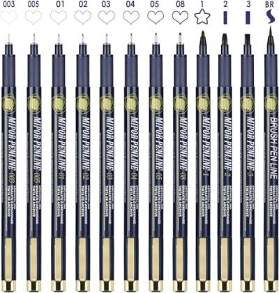 EooUooIP Fineliner Stifte Set, 12 Stück Schwarze Feinfilzstifte mit Strichbreiten von 0,03-0,3mm. Perfekt geeignet für Zeichnen, Skizzieren, Journaling, Notizen, Ausmalen und Comics von EooUooIP