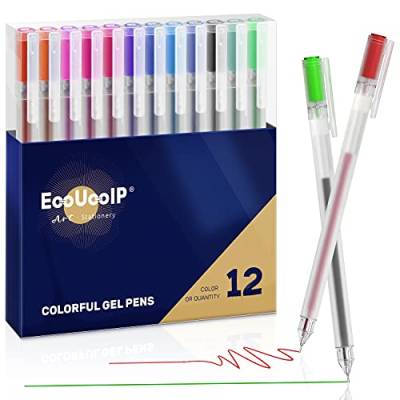 EooUooIP Gelstifte Set, 12 Stück 0,5 mm Feine Spitze Gelstifte Gelschreiber Multicolor Gelstift Set für Schule, Büro, Schreibwaren, Färben, Zeichnen, Schreiben von EooUooIP
