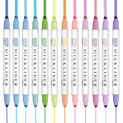 EooUooIP Textmarker, mit dünnen und breiten Schrägkeilspitzen Textmarker Pastell, für das Klassenzimmer und Büro, 12 Farben von EooUooIP